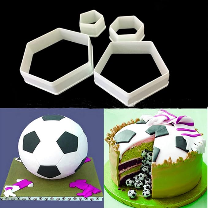 Soccer Ball Cookie Cutter,Hexagon Cookie Cutter,Football Cake Decorations - 4 Sizes Geometric Biscuit Cutters Sandwiches Pastry Cutter for Birthday Cake Cupcake Decorating Tools