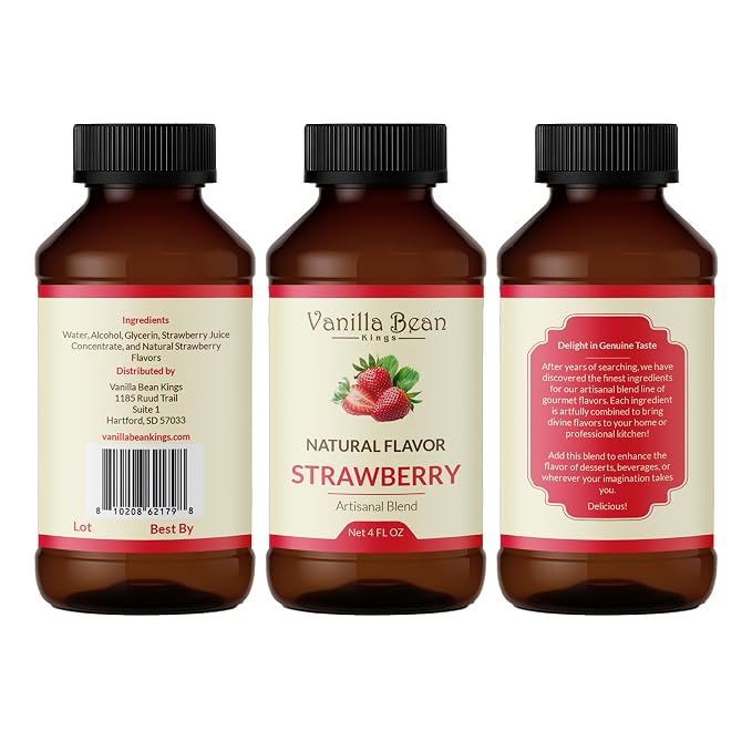 Natural Strawberry Extract for Baking and Flavoring - 4 OZ - Premium Quality Natural Flavors for Baked Goods, Desserts, & Cooking