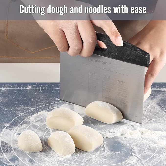 Ourokhome Vegetable Chopper Onion Cutter with Container Multifunctional Food Chopper with 2 Blades, Dough Pastry Bench Cutter Scraper, Stainless Steel Pizza Cutter for Kitchen Baking, Dishwasher Safe
