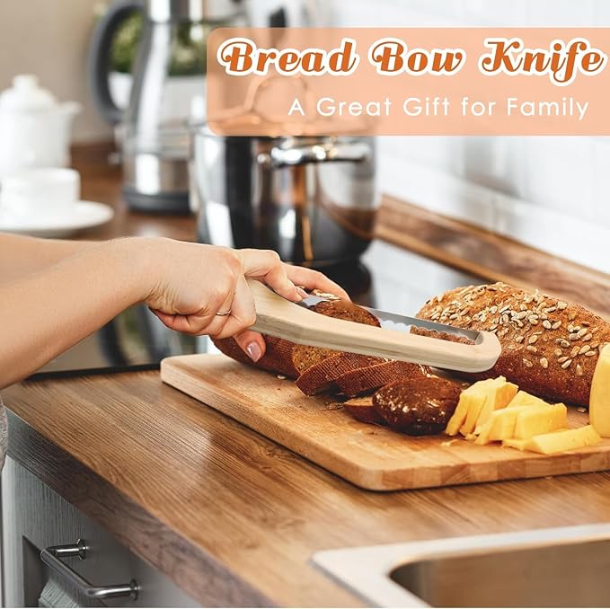 Bamboo Bread Knife, 16.5" Serrated, Sourdough & Homemade Bread Slicer, Fiddle Bow Design