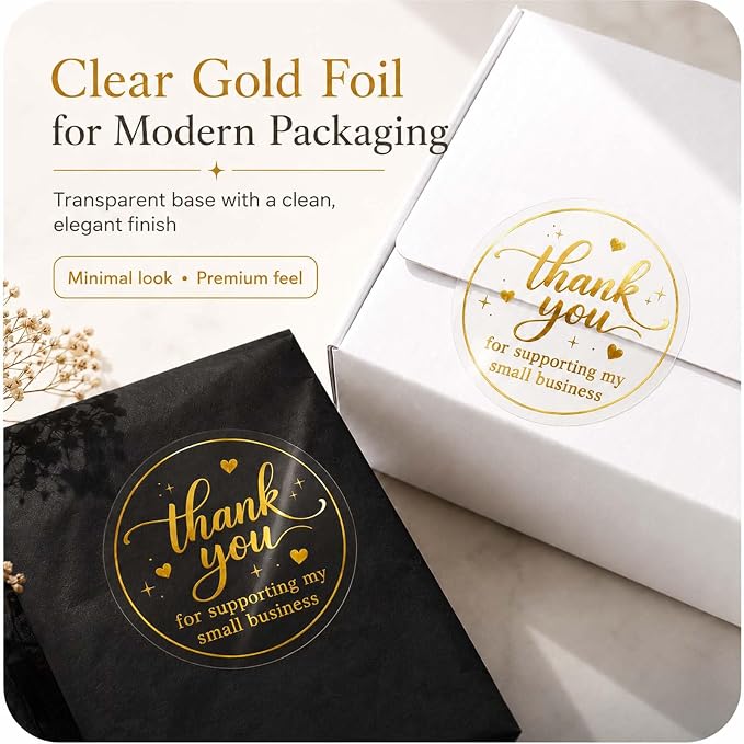 100PCS Thank You for Supporting My Small Business Stickers, Clear Black Thank You Labels for Packaging, Gift Bags, Bakery Boxes & Handmade Business Orders 1.6 Inch (Gold)