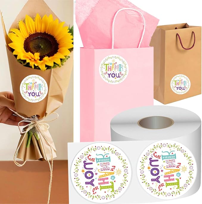 1000 Pcs 1.5Inch Thank You Stickers Self-Adhesive for Envelope Seals,Small Business Packaging,Bakery Gift Boxes,Dessert,Cookie Boxes