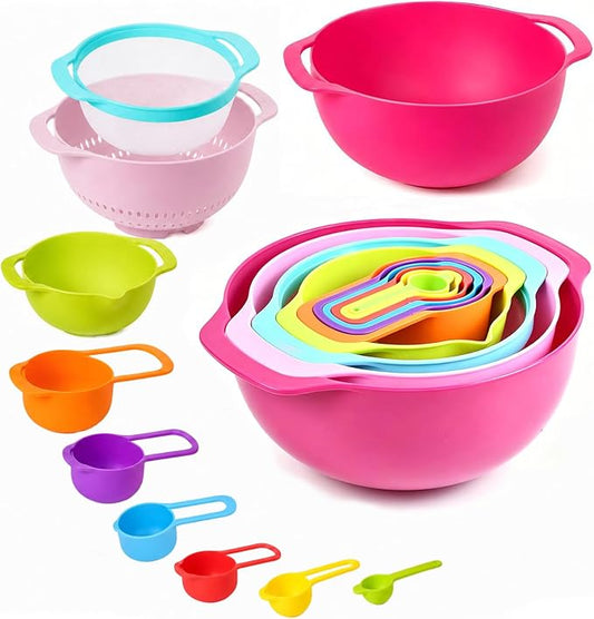 Mixing Bowls, Nesting Baking Bowls with Colander & Fine Mesh (Candy-10PCS) | BPA-Free, Lightweight, Impact-Resistant, Rinse, Drain, Measure, Repeat, Colorful — Without the Risk.