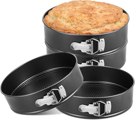 Funnymoom 4 Pcs 10 Inch Non Stick Springform Pan with Removable Bottom Carbon Steel Round Springform Cheesecake Pan with Stainless Steel Spring Buckles for Baking Kitchens Restaurant(Black)