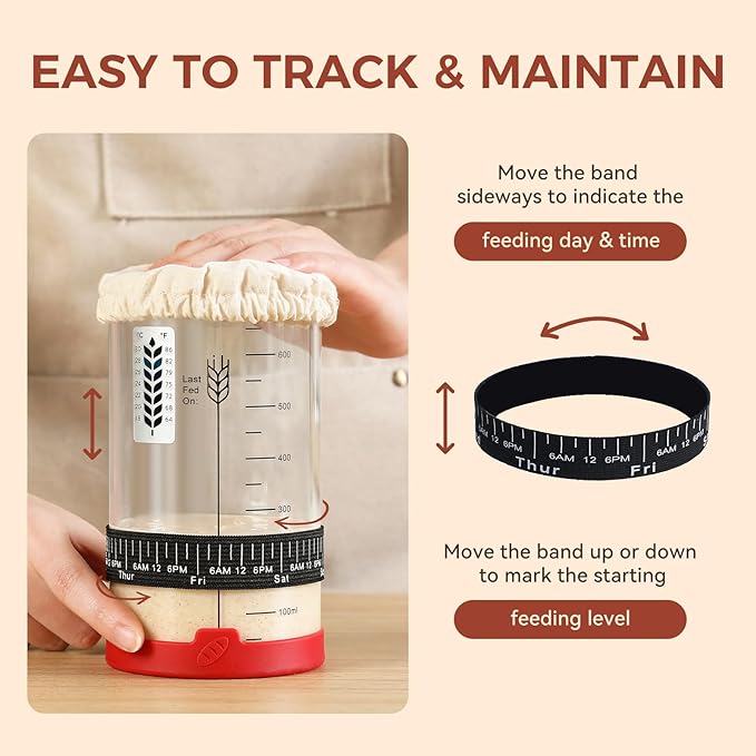 Sourdough Starter Jar Kit, 24 OZ Wide Mouth Sour Dough Starter Jars Glass, Sourdough Bread Baking Supplies, Sourdough Tools for Beginners and Pro, 1 Pack