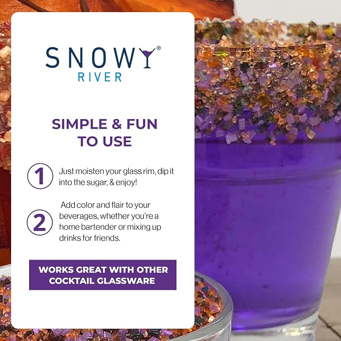 Snowy River Halloween, Cocktail & Margarita Sugar Rimmer - Vibrant Naturally Colored Sugar for Cocktail Rimming, Baking & Decorating, Medium Crystal - 4oz