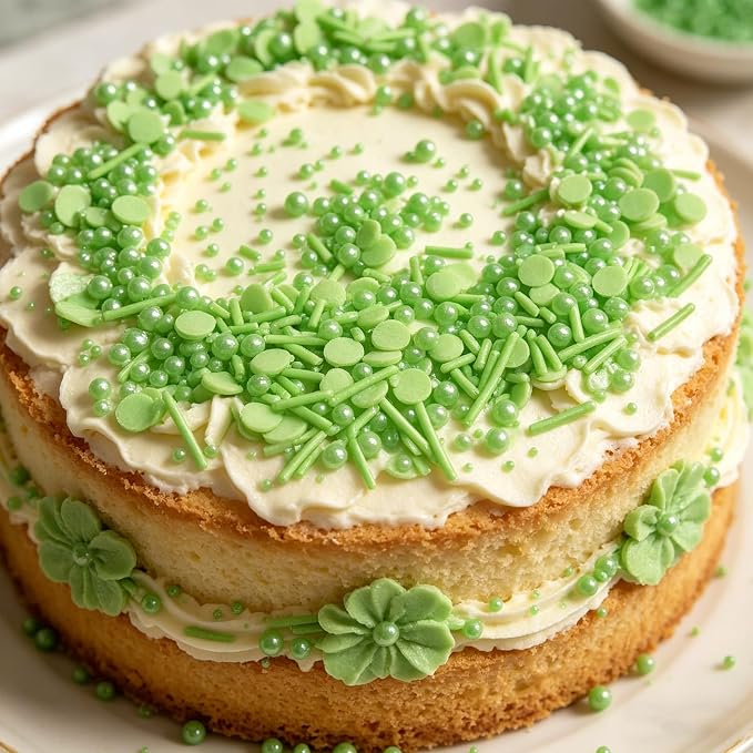 Sentovac Green Sprinkles Edible Green Round Confetti Jimmies Pearls for Cake Decorating Candy Cupcake Cookie Baking Ice Cream Dessert St Patricks Halloween Christmas Holiday Decorations