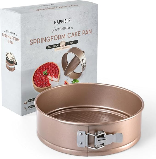 HAPPIELS 8in Springform Pan Nonstick for Oven Baking, PFOA & BPA Free | Springform Cheesecake Pan | Non Toxic Spring Form Cake Mold | Best Nontoxic Non Stick | Leakproof Cake Tin