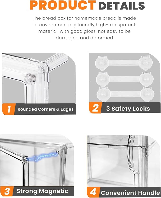 Bread Box,Large Bread Boxs for Kitchen Countertop - 4 Layers Adjustable Bread Storage Container,Clear Boxes for Kitchen Counter, Breads Box Airtight,Bread Holder,Perfect for Bagel Muffins-3Pcs
