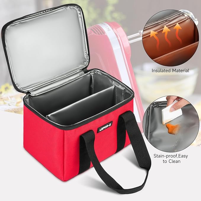 LEFOR·Z Hand Mixer Carrying Bag Compatible with KitchenAid 5/6/7/9 Ultra Power Speed Hand Mixers,Portable Travel Storage Case Bag Fits for Kitchen Aid Mixer Accessories,Red(Bag Only)