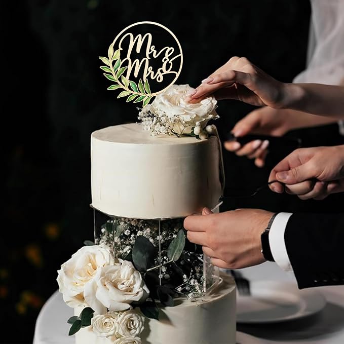 Mr and Mrs Cake Topper, Rustic Wooden Floral
