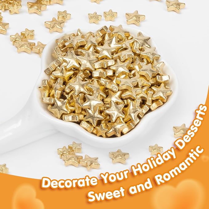 Gold Star Sprinkles,130g,Edible Stars Sprinkle for Cake Decorating,Mix Size Sugar Baking Decorations Cupcake Toppers,Donuts,Cookie Ice Cream,Wedding Birthday Party Supplies