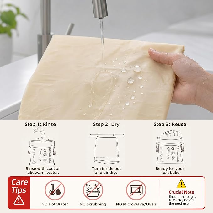 Set of 2 XL Beeswax Bread Bags for Homemade Sourdough | Extra Large Organic Cotton Reusable Bread Bag with Roll Top Buckle, Fresh Storage Keeper for Bakers Loaf, Bagels, Toast.