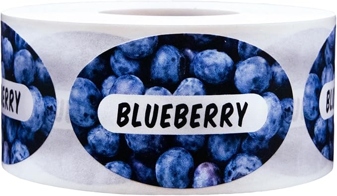 Blueberry Grocery Store Food Labels 1.25 x 2 Inch Oval Shape 500 Total Adhesive Stickers