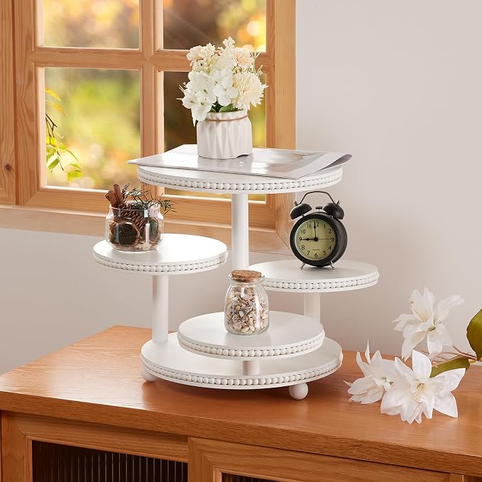 4 Tier Cupcake Stand for 50 Cupcakes - Wooden Cake Stand | Cupcake Display | Round Cupcake Tower, Beaded Dessert Display for Wedding, Party, Birthday, Decor, Graduation, Baby Shower