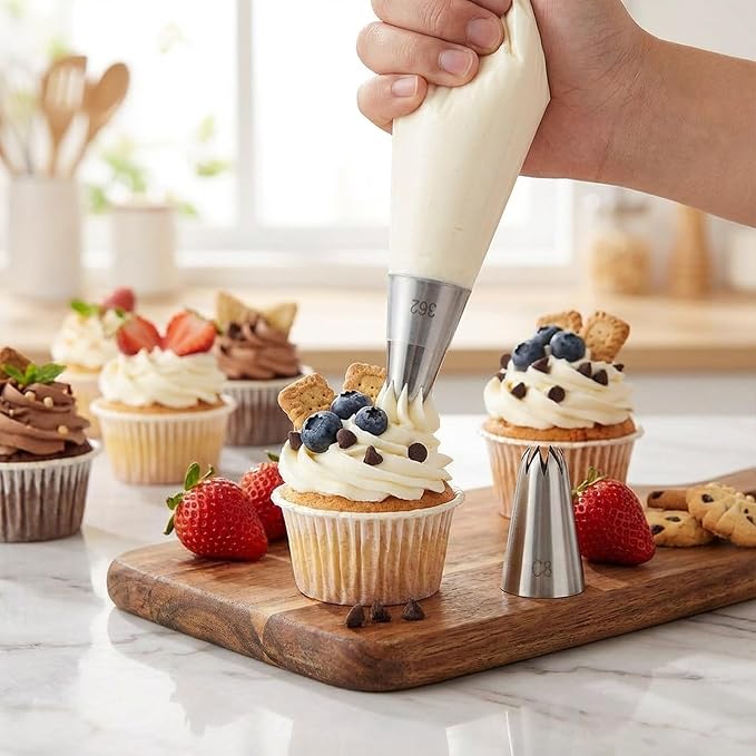 Large Piping Tips Stainless Steel Round Piping Tip Icing Pipings Nozzle Tip Set 4 Pcs Frosting Pipings Kit Pastry Cake Decorating Tips Baking Tools for Cupcake Cake Cookie Decorating