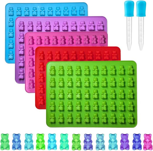 5Pcs Gummy Candy Molds - Silicone Gummy Mini Bear Molds with 2Pcs Dropper,Non-stick and Bpa Free for Candy Chocolate Gummies Baking