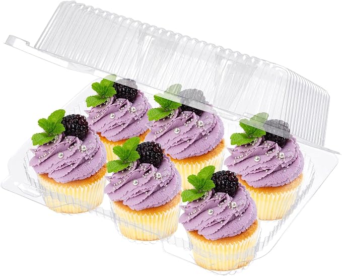 Plastic Cupcake Containers Boxes | 6 Compartment – 12 Pack | Disposable High Dome Dozen Cupcake Holder With Lid Bulk | Extra Sturdy Stackable Cupcake Boxes | Durable Muffin Packaging Transporter To Go