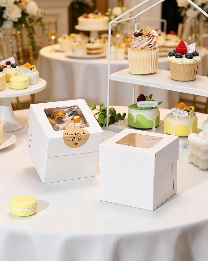 COTOPHER 30Pcs Mini Cake Boxes, 4x4x4 Inches White Bakery Boxes with Window, Small Dessert Box Cake Packaging for Pastries, Cookies, Chocolates, Cupcakes, Birthday Party, Wedding
