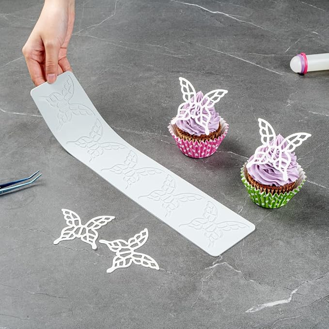 Restaurantware Pastry Tek Fondant Impression Mat 1 Reusable Fondant Embosser - Butterfly Pliable Gray Silicone Cake Impression Mat Dishwashable For Cake Decoration