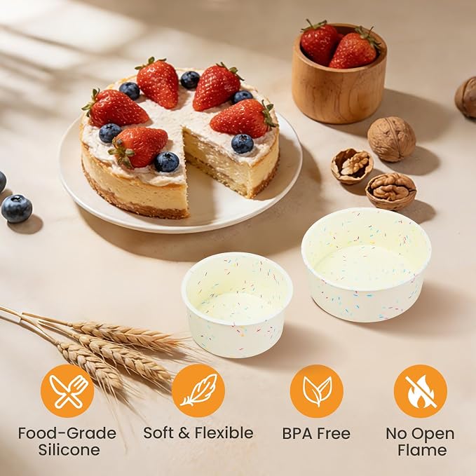 6 Inch Silicone Round Cake Pan, 2 Pcs Silicone Cake Pans, Nonstick Baking Mold BPA Free Dishwasher Safe, Great for Layer Cake, Cheese Cake, Chocolate Cake