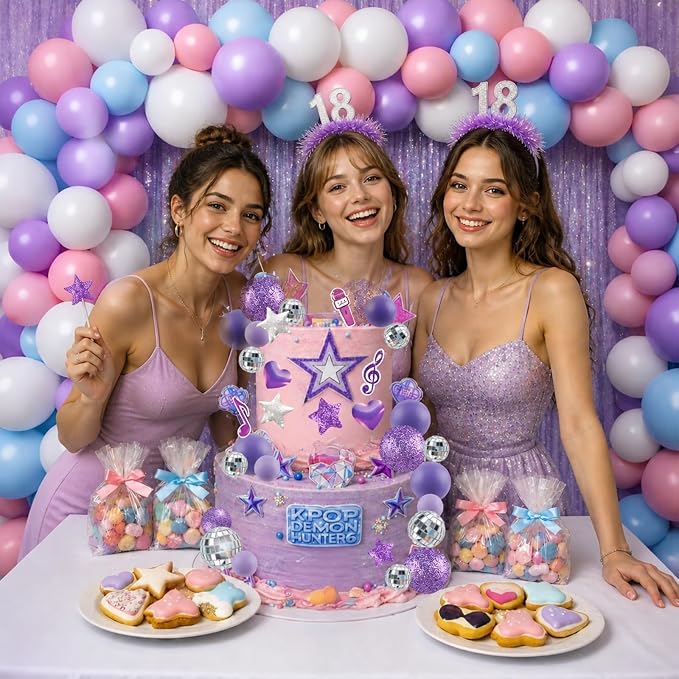 MEMOVAN Purple Music Cake Topper Popular Singer Birthday Cake Decorations with Purple Disco Ball Singer Stars Cake Decorations for Music Singer Kpop themed Birthday Party Supplies