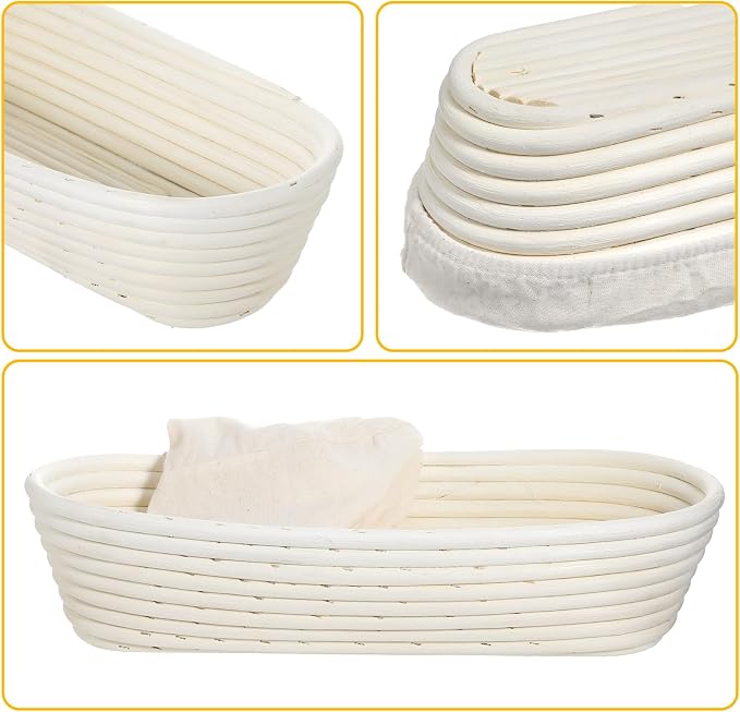 2 Pack 13 Inch Oval Bread Proofing Basket,Banneton Basket Bread Baking Bowl with Linen Liner Cloth, Perfect for Professional & Home Sourdough Breads Baking, Artisan Sourdough Breads