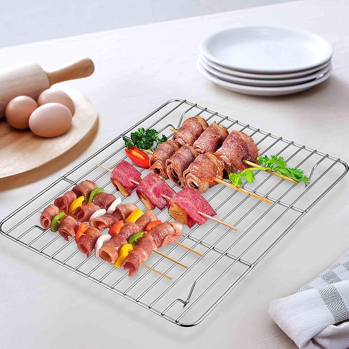 TeamFar Toaster Oven Pan Tray with Cooling Rack, 10.4''x 8.1''x1'', Stainless Steel Toaster Ovenware Pan, Healthy & Non Toxic, Rust Free & Easy Clean - Dishwasher Safe