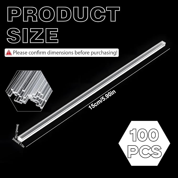 100 Pieces Acrylic Dowel Rods 6" Cake Topper Sticks Flat Clear Sticks Acrylic Candy Cake Pops Stick Lollipop Plastic Strip Cakes Topper Stick Reusable Candy Rods for DIY Cookie Cupcakes