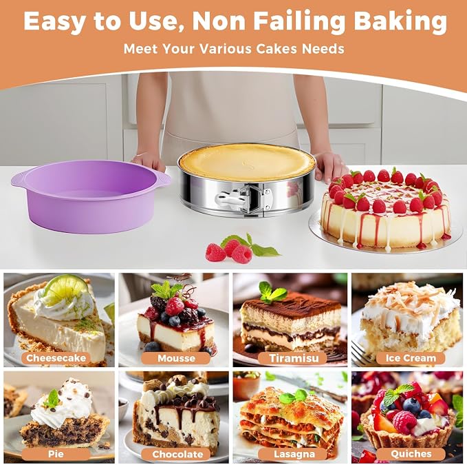 Non-toxic Springform Pan 9 Inch Nonstick Cheesecake Pan with Sleeve | Leakproof Spring Form Pan for Cheesecake, Stainless Steel 9 Inch Springform Pan, Cheese Cake Pans for Baking and Water Bath