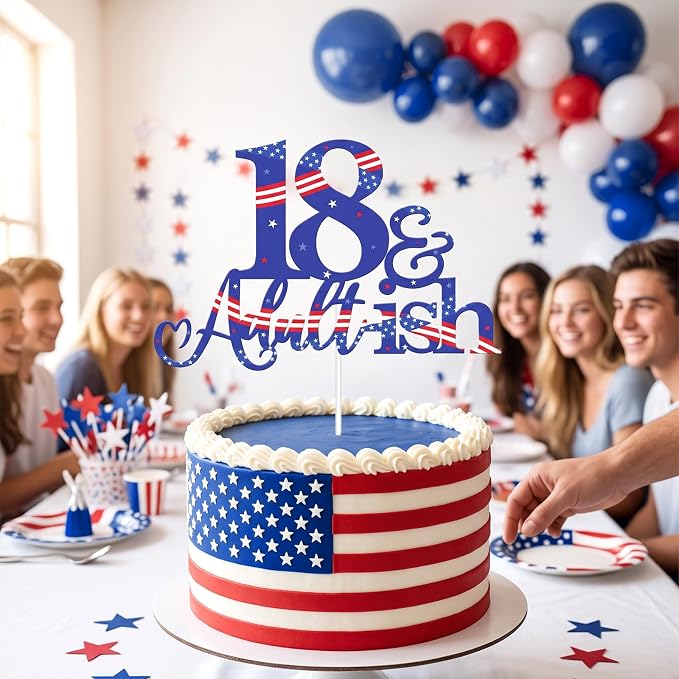 18th and Adultish Birthday Cake Toppers, Patriotic Cake Decoration for Boys and Girls Birthday Anniversary Party Decor Supplies