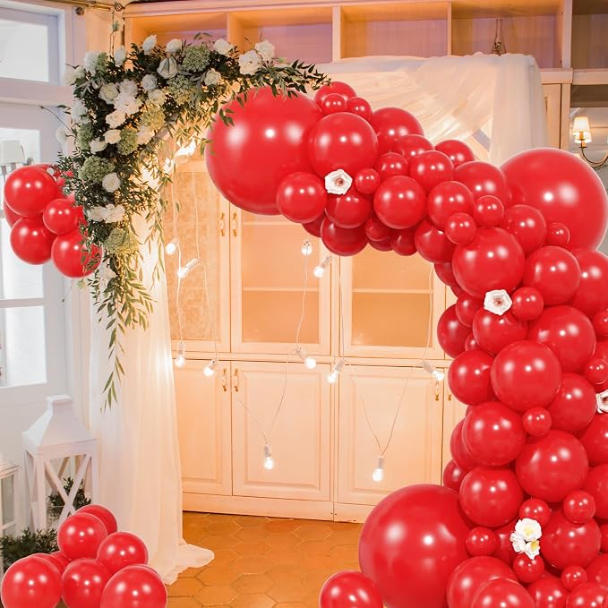 104pcs Red Balloons - 18/12/10/5Inch Red Latex Balloons Garland Arch Different Sizes Pack for Anniversary, Wedding, Valentine's, Casino Theme Night Party Decorations