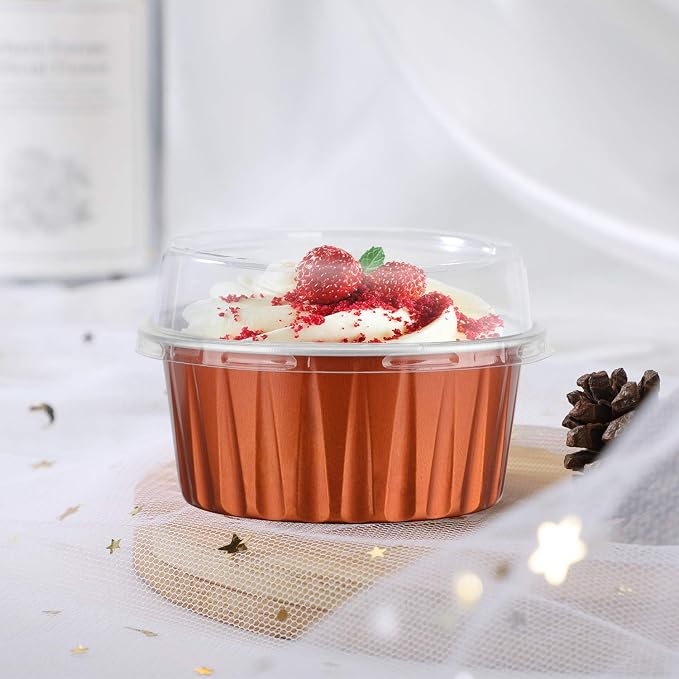 EUSOAR Assorted Colors Cupcake Liners, 50pcs 5oz 125ml Muffin Liners Cups with Lids, Creme Brulee Ramekins Oven Safe Disposable Foil Ramekins, Aluminum Foil Cupcake Baking Cups Cupcake Holder Pan