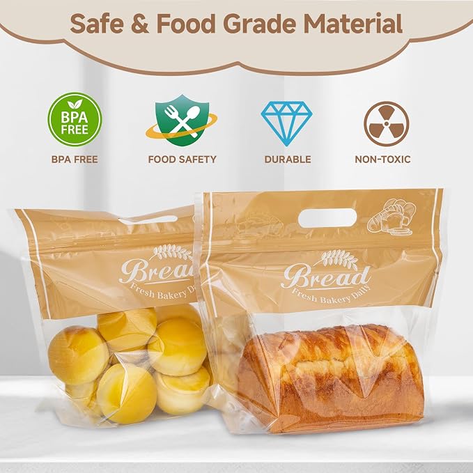 50 Pcs Plastic Bread Bags for Homemade Bread with Clear Window, Resealable & Freezer Safe Bakery Bags Storage for Sourdough, Toast, Bagels, Muffins, Pastries (12.6" x 10.6" Orange)