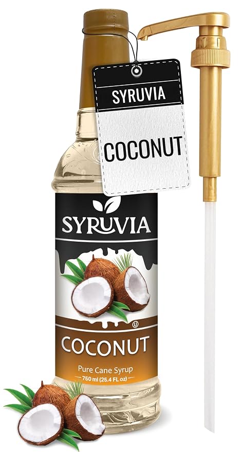 Syruvia Coconut Syrup, Flavored Syrup for Coffee, Cocktails, Drinks, and Desserts – 25.4 fl oz - with Pump