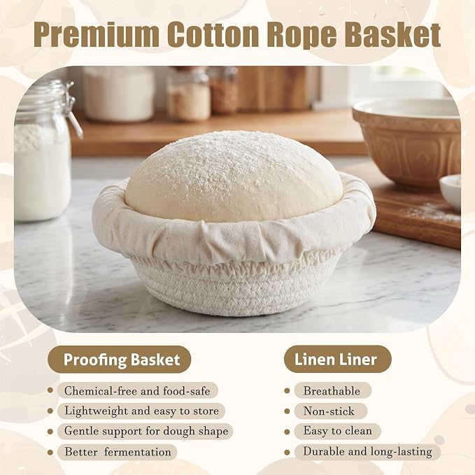 Zhehao 8 Set Mini Banneton Basket Cotton Rope Banneton Bread Proofing Round Basket & Liner for Artisan Bread Baking 5 Inch Mini Sour Dough Starter Kits Baking Supplies for Home Bakers Wife Mom