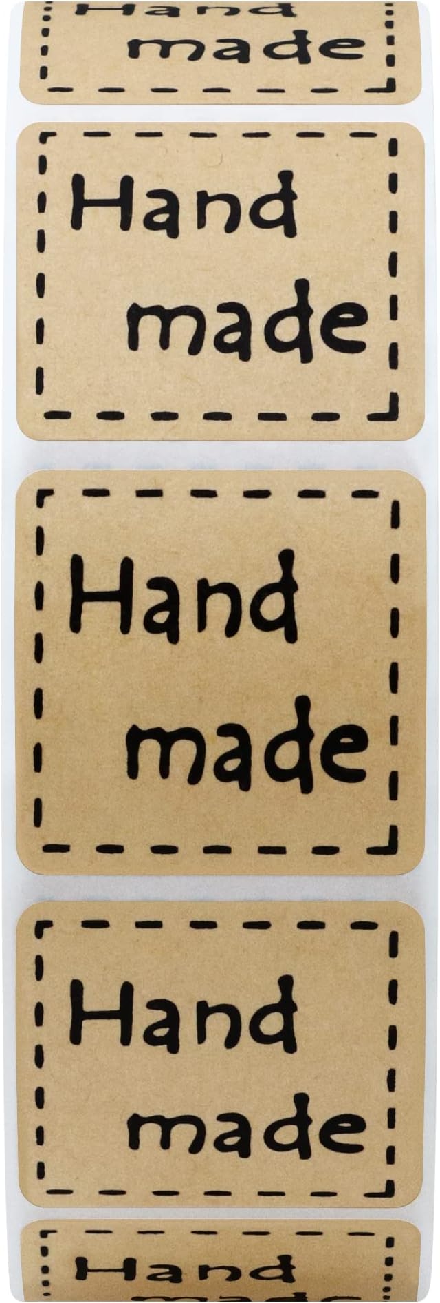 Hybsk Kraft Handmade Stickers with Black Font 1 Inch Square Total 1,000 Adhesive Labels Per Roll