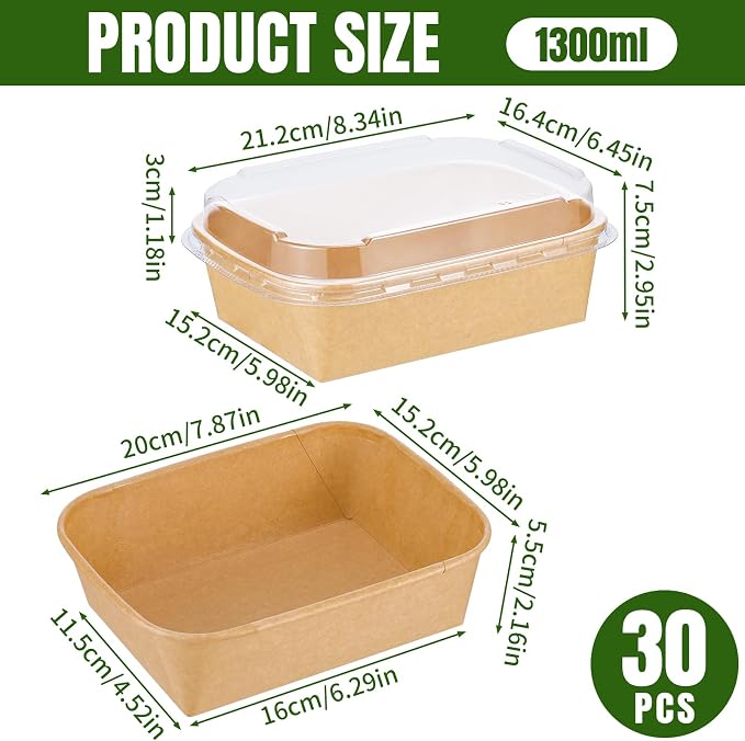 30 Pack 45oz Large Charcuterie Boxes with Clear Lids, To Go Paper Large Charcuterie Box with Lid, 7.8 x 6 x 3in Disposable Bakery Take Out Containers for Desserts, Cookie, Charcuterie, Snack and Fruit