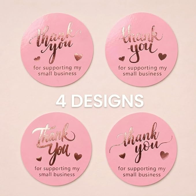 500 Pcs 1.5 Inch Pink and Rose Gold Thank You Stickers for Small Business, Small Business Packaging, Self-Adhesive & Waterproof Stickers with Beautiful Designs, Strong and Durable Envelope Seals