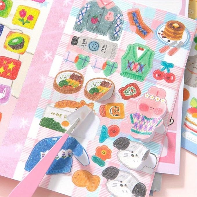 30 Sheets Cartoon Aesthetic Sticker Book - Cute Kawaii Scrapbook Stickers, Adhesive Notes & Memo Pads for Planner, Journal, Photo Album, Water Bottle DIY Crafts (Little Wishes Pink)