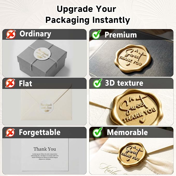 A Sweet Thank You Wax Seal Stickers, Self Adhesive Vintage Thank You Seals for Favor Bags, Sweet Treat Packaging, Donut Favors, Bakery Boxes, Gift Wrapping, 1.2 Inch (Light Gold)