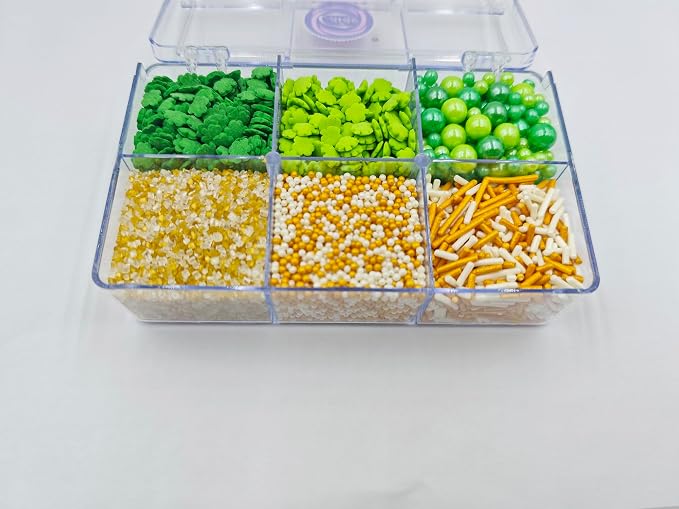 Edible St. Patricks Day Sprinkles, Mini Green&Dark Green Shamrock Mixed with White&Gold Jimmies Nonpareils Sanding Sugar for Ice Cream Cupcakes Cookies Topping Cake Decorating, 4.23 oz