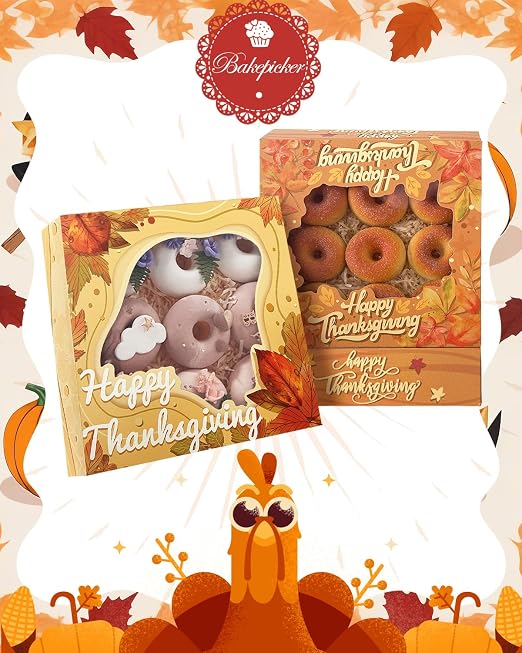 Bakepacker Fall Thanksgiving Treat Boxes with Window Cookie Boxes 30pcs Leaves Pie Boxes 9x9x2.5 inches Easy Assemble Macaroon Bakery Boxes for Party Supplies (Auto-pop Up)