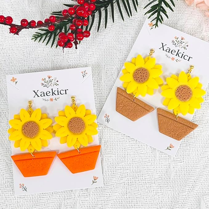 Xaekicr Sunflower Clay Cutters Set – 3PCS Polymer Clay Molds for Earrings, Flower Pot Clay Earring Cutters, DIY Tools for Jewelry Making