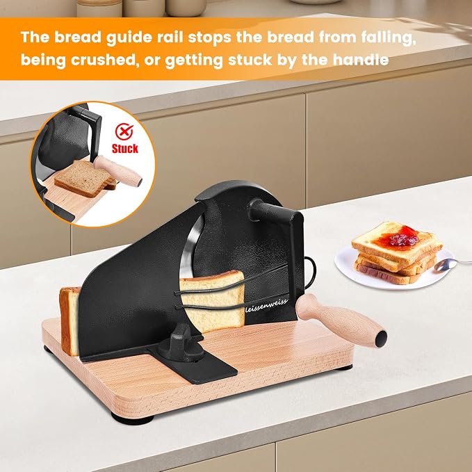 Stainless Steel Bread Slicer, Manual Sourdough Bread Cutter with Hand Crank and Adjustable Thickness, Bread Slicing Tool for Homemade Loaves, Toast, Bagels and Bakery Use