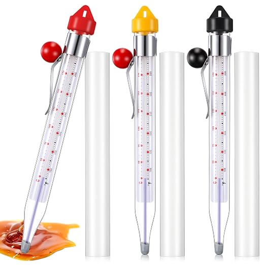 Photect Candy Thermometer with Pot Clip 8" Deep Fry Oil Thermometer for Candy Making Instant Read Cooking Food Sugar Syrup Jam Jelly Oil Temperature Kitchen Accessories (Mixed Color,3 Pcs)