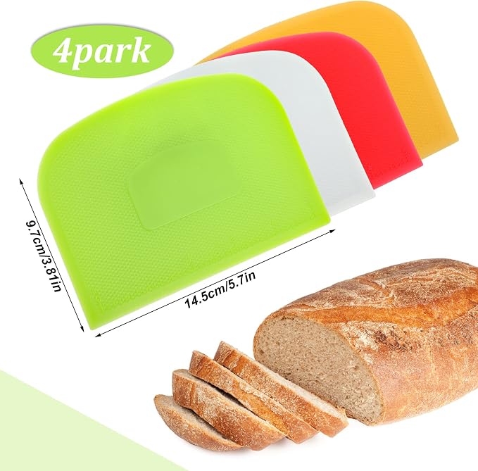 Aedida 4 Piece Plastic Dough Scraper Bowl Scraper Flexible Multipurpose Food Spatula Plastic Daigh Cutter for Bread Cake Dough Fondant Icing (White, Green, Yellow, Red)