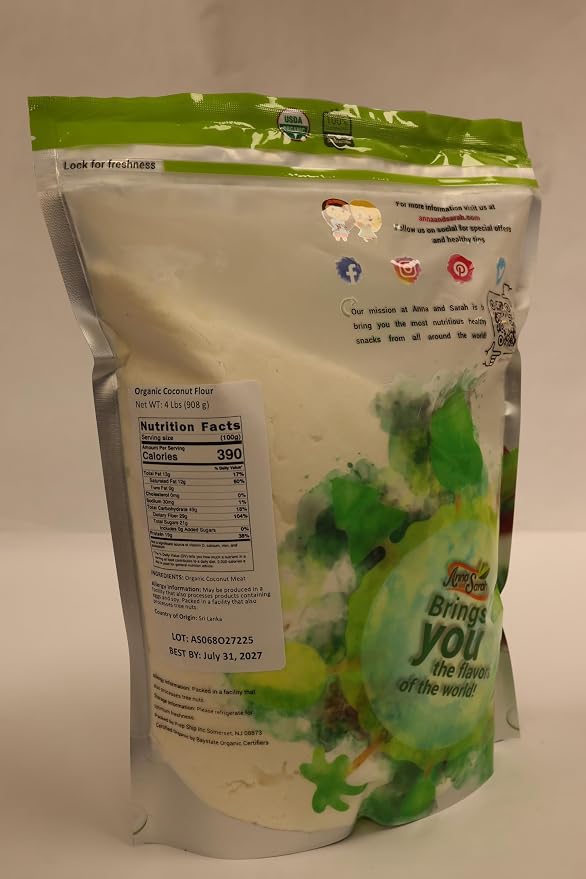 Anna and Sarah Organic Coconut Flour 4 Lbs Pack of 8 Kosher Gluten Free Halal Non GMO Vegan Keto Friendly in Resealable Bag Total 32 Pounds