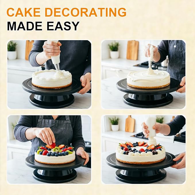 11 Inch Rotate Turntable, Revolving Cake Turntable, Cake Spinner Stand, Painting Turn Table Lightweight Stand for Paint Spraying Spinner, Cake Decorating, Display,Bakin (Black)