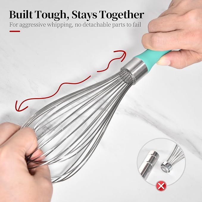 12inch Kitchen Wire Whisk, 18/10 Stainless Steel Metal Balloon Wisk （Large, Aqua Sky）